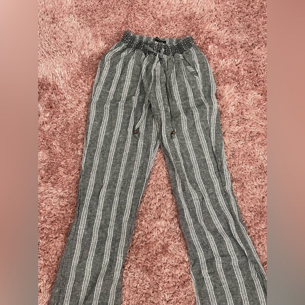 Gray Striped Beach Pants with Wooden Aglets